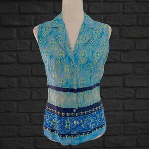 Vintage 1990's Petite Sophisticate Sleeveless Button Down Blue Boho